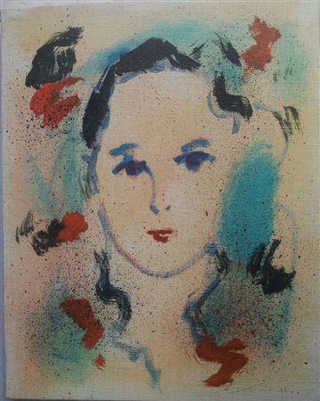 Ernesto Treccani "Volto " acrilici su tela cm 30x24 autentica dell'artista su...