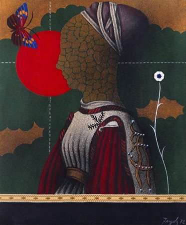 Sergio Fergola "Dama con farfalla" olio su tela cm 60x50 Autentica Galleria...