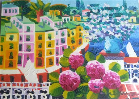 Athos Faccincani "Portofino" olio su tela cm 25x35 Autentica su foto...