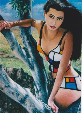 Alessandro Paternò "La ragazza con costume Mondrian" olio su tela cm 70x50 -...