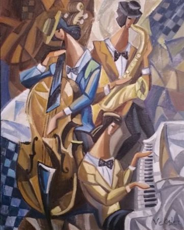 Samuel Veksler "Trio in concerto" 2015 olio su tela cm 50x40 - Firma in basso...