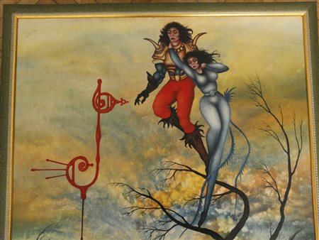 Antonio Cannata "Figure fantastiche" olio su masonite cm 50x60 - Firma in...