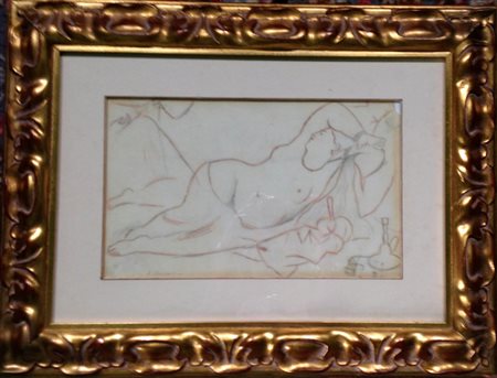 Antonio Bueno "Figura distesa" Grafite e sanguigna su carta cm 18,5x30 opera...