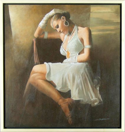 Antonio Sgarbossa "L'attesa" Olio su tela cm 80x75 - Firma in basso a dx -...