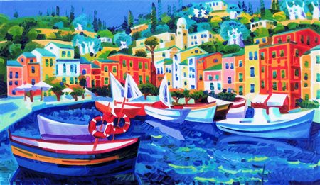 Athos Faccincani"Portofino" olio su tela cm 40x70 - Autentica dell'artista su...