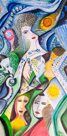 Maria Murgia "Confusione in amore…Nel futuro! Caos..." Olio su tela cm 120x60...