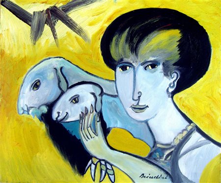 Remo Brindisi "Pastorale" 1990 Olio su tela cm 50x60 - Firma in basso dx e...