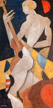 Bruno Landi "Suonatore di chitarra" 2015 olio, smalti e sabbia su tela cm...