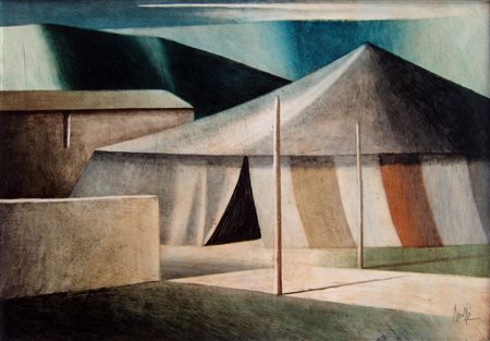 Marcello Scuffi "Circo" Olio su tela cm 35x50 - Firma in basso dx e sul retro...