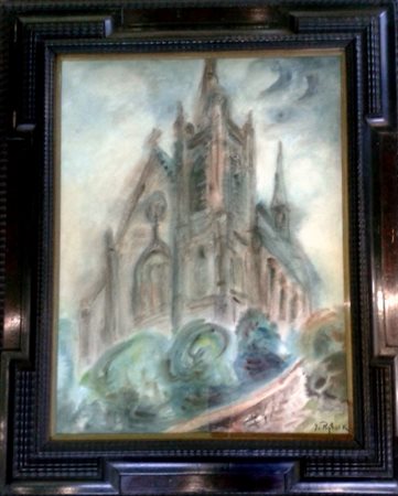 Issachar Ber Ryback "Cattedrale" Tempera su carta cm 62x46 - Firma in basso...