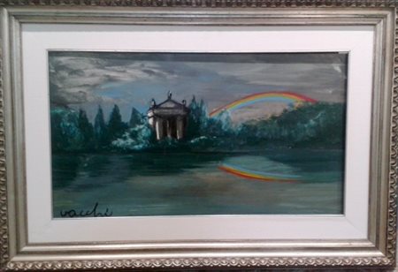 Sergio Vacchi "Paesaggio di Villa Borghese" 1972 olio su tela cm 40x70 -...