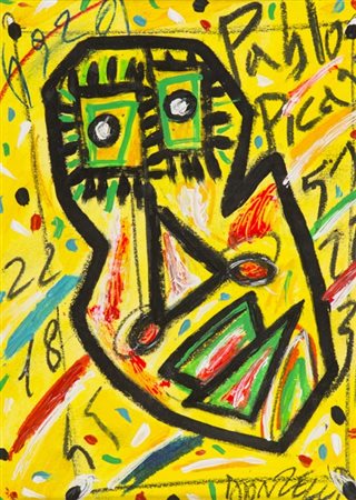 Bruno Donzelli Napoli 1941 Pablo Picasso , Tecnica mista su cartone, cm....