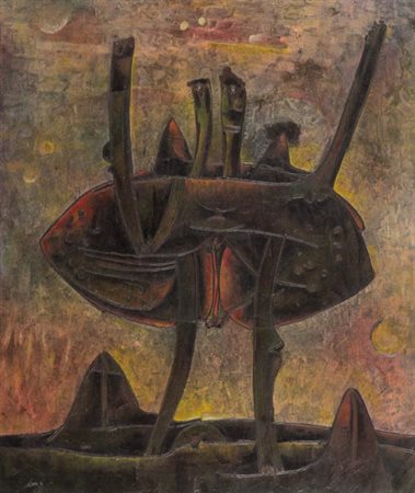 Gianni Dova Roma 1925 Pisa 1991 Senza titolo 1958, Olio su tela, cm. 70x60,...