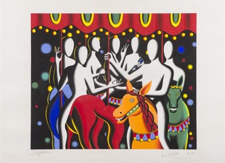 Mark Kostabi Los Angeles 1960 La giostra 2000, Serigrafia su carta, cm....