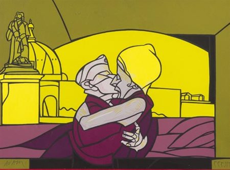 Valerio Adami Bologna 1935 Il bacio , Serigrafia su carta, cm. 35x47, es....