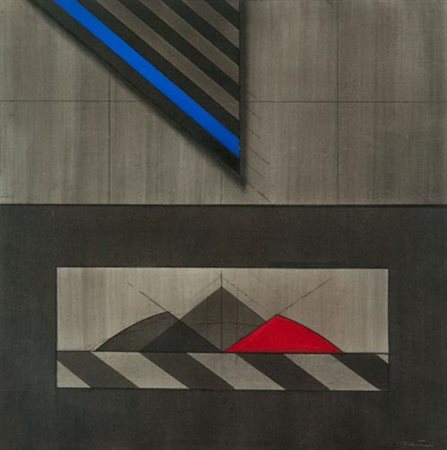 Walter Valentini Pergona (Pu) 1928 Dal cielo 1975, Tecnica mista su tela, cm....