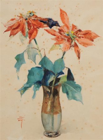 Corrado Michelozzi Livorno 1883 1965 Stelle di natale , Tecnica mista su...