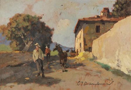 Carlo Domenici Livorno 1897 Portoferraio 1981 La strada , Olio su faesite,...