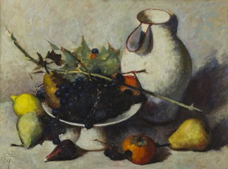 Corrado Michelozzi Livorno 1883 1965 Natura morta , Olio su tavola, cm. 48x64...