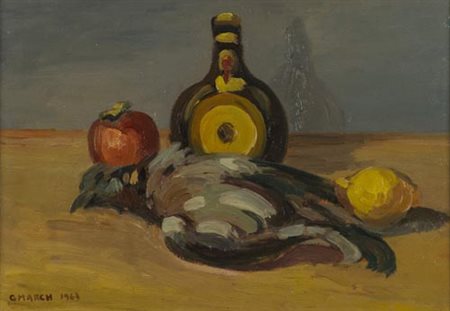 Giovanni March Tunisi 1894 Livorno 1974 Natura morta 1963, Olio su cartone,...