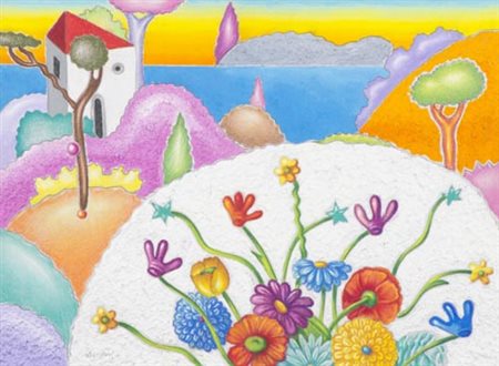 Luca Alinari Firenze 1943 Paesaggio , Tecnica mista su tela applicata su...