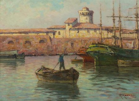 Renuccio Renucci Livorno 1880 Livorno 1947 Vecchio porto , Olio su tavola,...