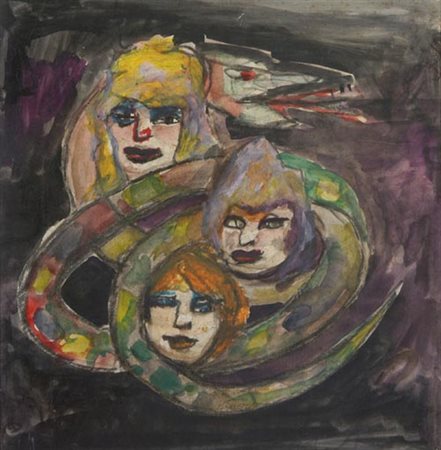 Mino Maccari Siena 1898 Roma 1989 Donne e serpente 1968, Acquerello su carta...