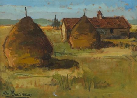 Giovanni Bartolena Livorno 1866 Livorno 1942 Casolare e pagliai , Olio su...