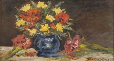 Giovanni Bartolena Livorno 1866 Livorno 1942 Fiori , Olio su tavola, cm....