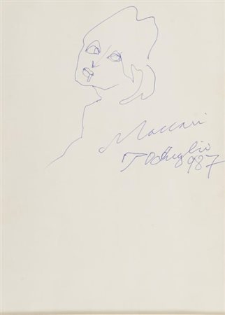 Mino Maccari Siena 1898 Roma 1989 Figura 1987, Biro su carta, cm. 27x20 Firma...