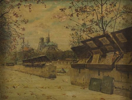 Amedée Prevost Parigi - Mercato dei libri , Olio su tavola, cm. 30x40 Firmato...