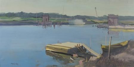 Mario Madiai Livorno 1944 Bilancioni , Olio su tela, cm. 50x100 Firmato in...