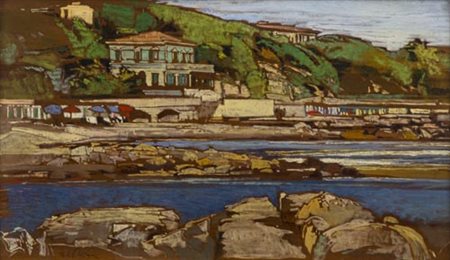 Raffaele De Rosa Podenzana (Ms) 1940 Quercianella , Olio su tavola, cm. 25x42...