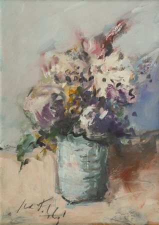 Sergio Scatizzi Gragnano (Lu) 1918 Firenze 2009 Vaso di fiori , Olio e...