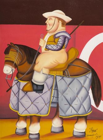 Pajaro Omaggio a Botero , Olio su tela, cm. 65x48 Firma e titolo in basso a...