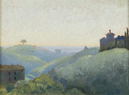 Valentino Ghiglia Firenze 1913 Firenze 1960 Paesaggio 1946, Olio su cartone,...