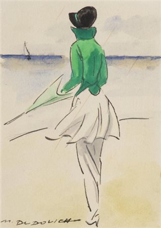 Marcello Dudovich Trieste 1878 Milano 1962 Marina con figura , Tecnica mista...