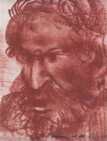 Pietro Annigoni Milano 1910 Firenze 1988 Volto , Sanguigna su cartoncino, cm....