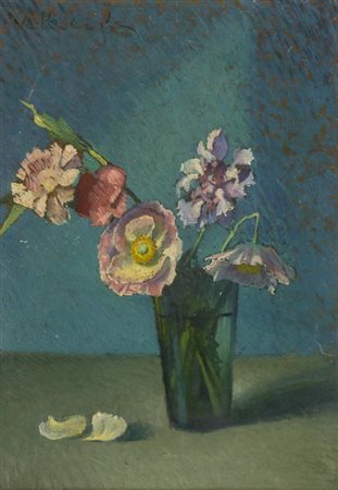 Valentino Ghiglia Firenze 1913 Firenze 1960 Vaso di fiori , Olio su cartone,...
