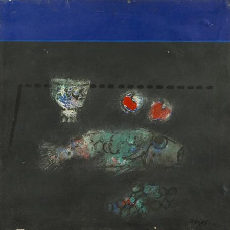 Manlio Bacosi Perugia 1920 Perugia 1995 Pesce e frutta , Olio su tela, cm....