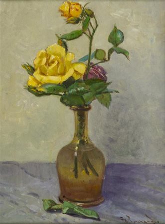 Giorgio Luxardo Livorno 1937 Vaso di fiori , Olio su tela, cm. 40x30 Firmato...