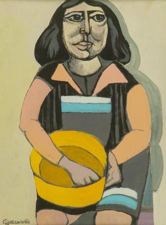 Luigi Guerricchio Matera 1932 1996 Figura , Olio su cartone telato, cm. 40x30...