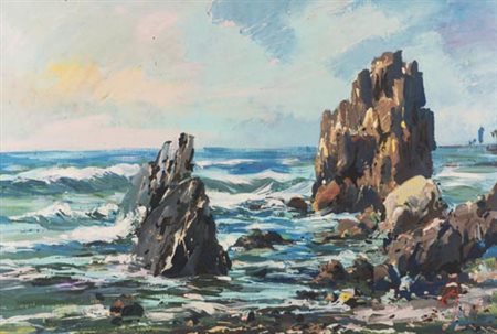 Michele Ortino Catania 1914 Firenze 1978 Scogli della Ballerina , Olio su...