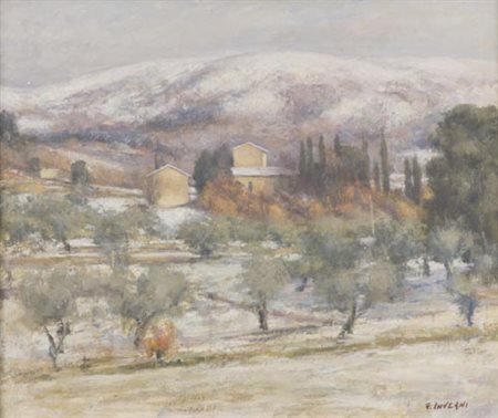 Francesco Inverni 1935 1991 Paesaggio , Olio su cartone telato, cm. 50x60...