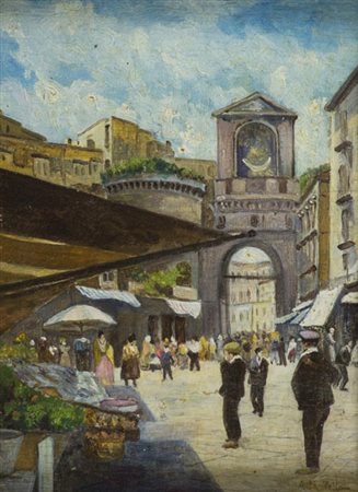 Attilio Pratella Lugo di Romagna (Ra) 1856 Napoli 1949 Mercatino , Olio su...
