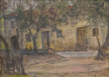 Galileo Chini Firenze 1873 Firenze 1956 Casolare , Olio su tavola, cm. 15x21...