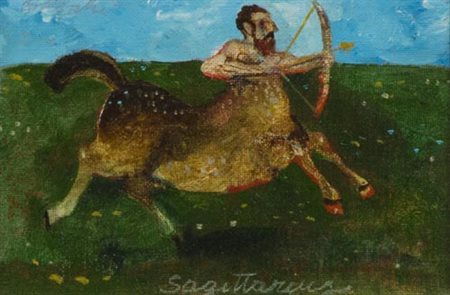 Antonio Possenti Lucca 1933 Sagittario , Olio su cartone telato, cm. 12x17,5...