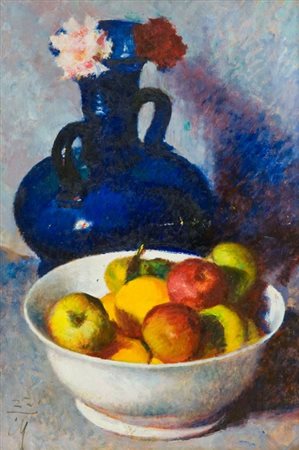Corrado Michelozzi Livorno 1883 1965 Natura morta , Olio su tavola, cm. 60x40...