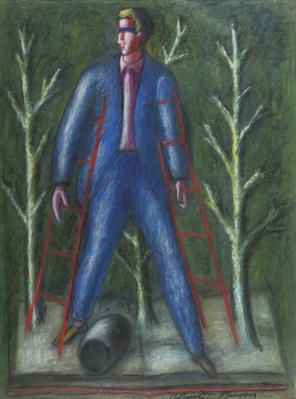 Roberto Barni Pistoia 1939 Le aspirazioni inciampano , Pastelli ad olio su...