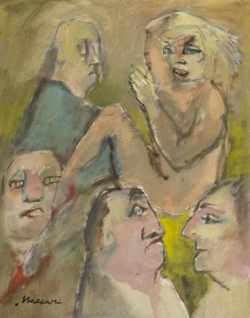 Mino Maccari Siena 1898 Roma 1989 Figure anni '80, Olio su tela, cm. 50x40...